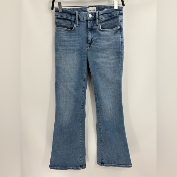 Frame Denim Stretch Cotton Le One Crop Mini Boot Casper Blue Jeans Size 26 - Picture 2 of 15